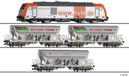 Tillig 01083 - TT - 4-tlg. Güterzug-Set Schottertransport der HVLE, Ep. VI